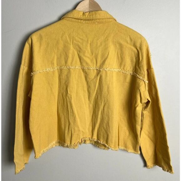 Emory Park Mustard Yellow Cropped Frayed Hem Utility Jacket Size Medium Women’s - Picture 3 of 5